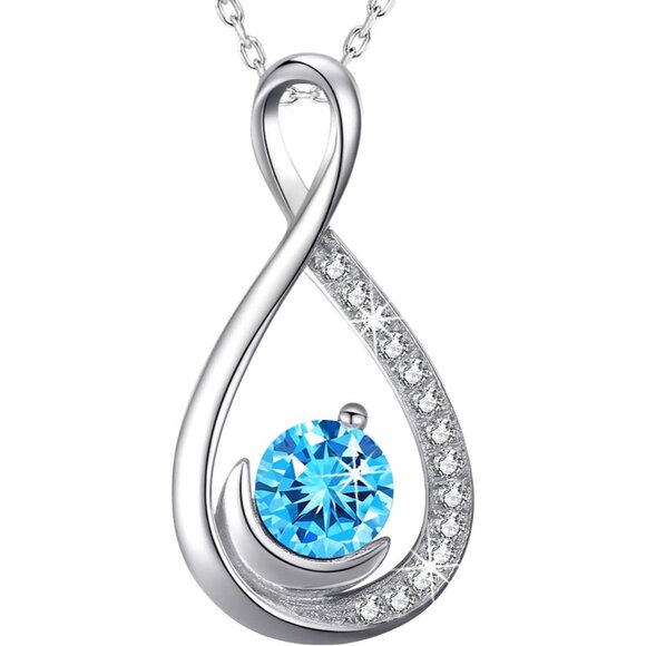Elegant Sterling Silver Infinity Necklace with August September Birthstones